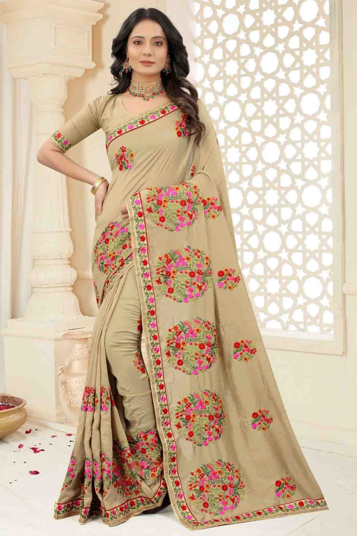 Beige Vichitra Silk Embroidery Saree NCSD11210871