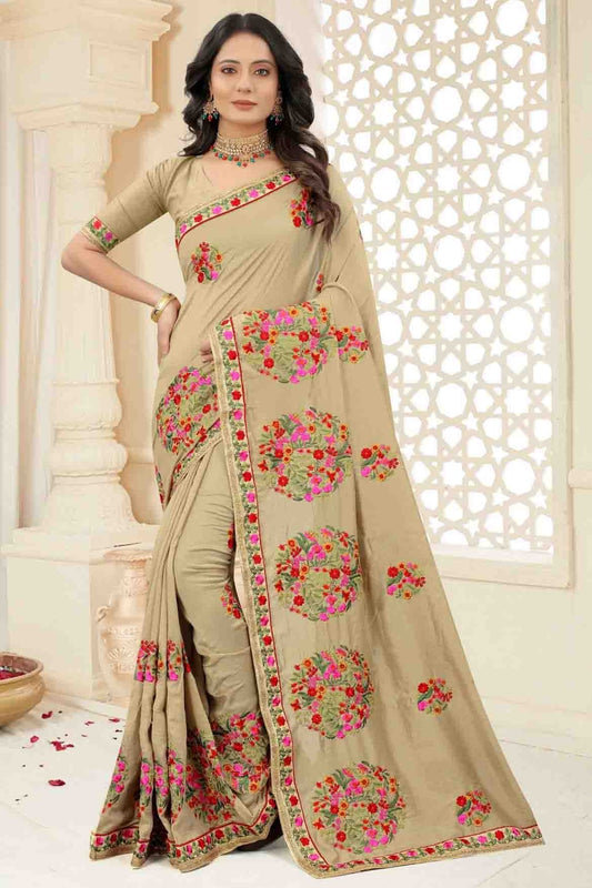 Beige Vichitra Silk Embroidery Saree NCSD11210871