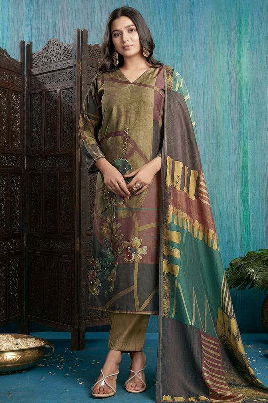 Beige Viscose Silk Stitched Suit NCSS11111416