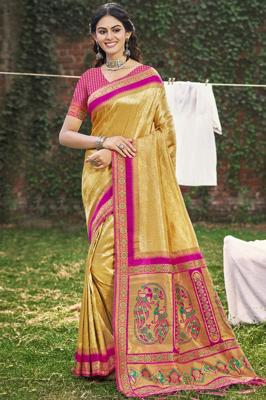 Beige Woven Banarasi Silk Traditional Saree NCSD11010189
