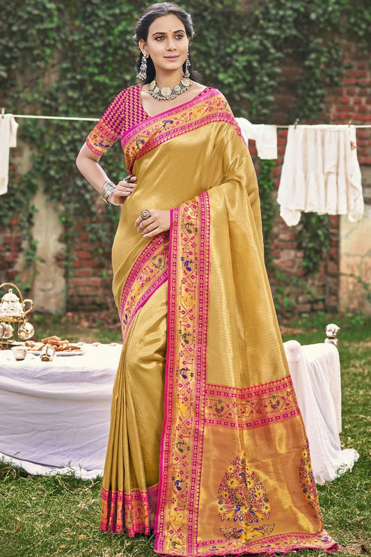 Beige Woven Paithani Silk Traditional Saree NCSD11010183