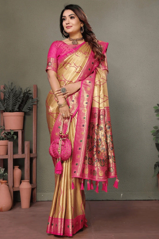 Beige Woven Pure Banarasi Tissue Silk Traditional Saree NCSD12510110