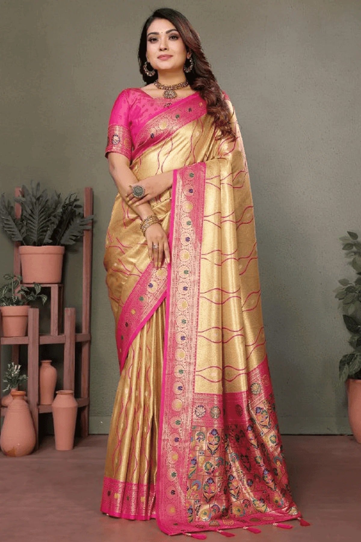 Beige Woven Pure Banarasi Tissue Silk Traditional Saree NCSD12510110