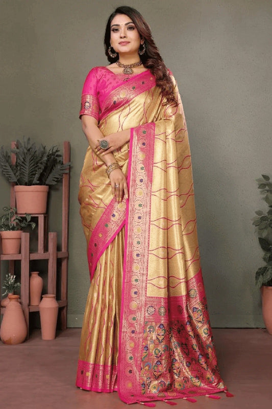 Beige Woven Pure Banarasi Tissue Silk Traditional Saree NCSD12510110