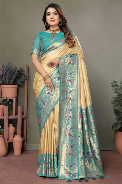 Beige Woven Pure Banarasi Tissue Silk Traditional Saree NCSD12510168
