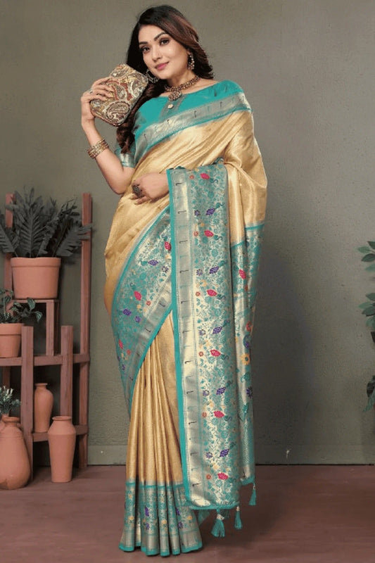 Beige Woven Pure Banarasi Tissue Silk Traditional Saree NCSD12510168