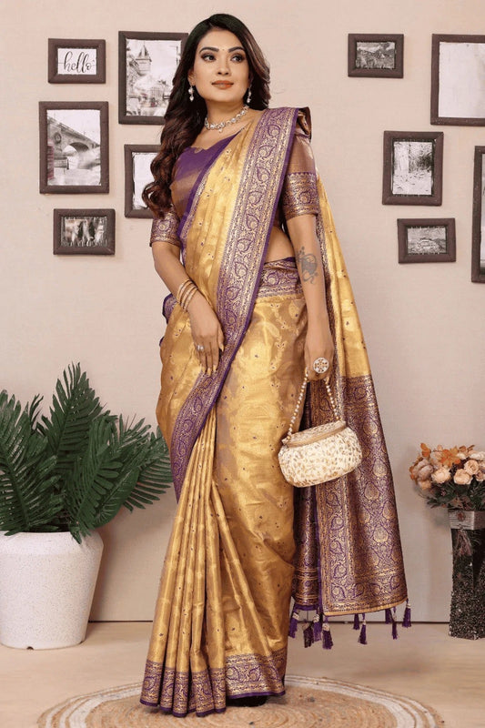 Beige Woven Pure Banarasi Tissue Silk Traditional Saree NCSD12510178