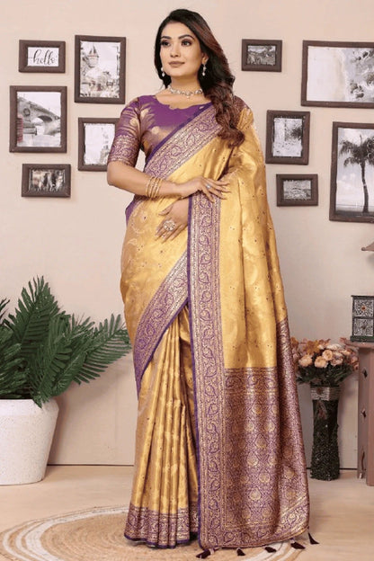Beige Woven Pure Banarasi Tissue Silk Traditional Saree NCSD12510178