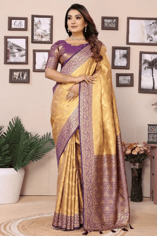 Beige Woven Pure Banarasi Tissue Silk Traditional Saree NCSD12510178