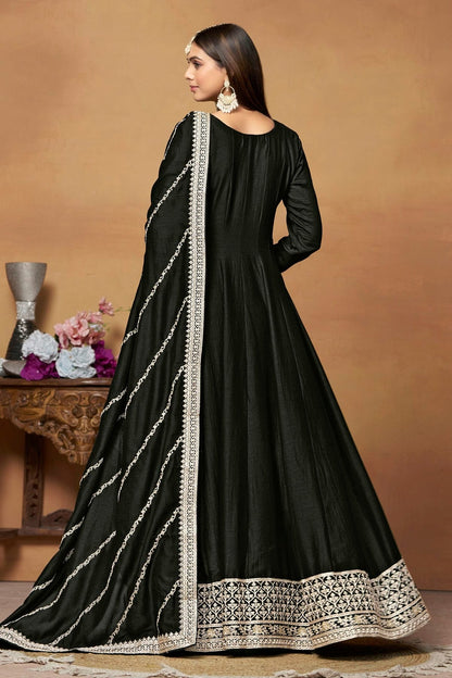 Black Anarkali SuitArt Silk Semi Stitched  NCSM10510230