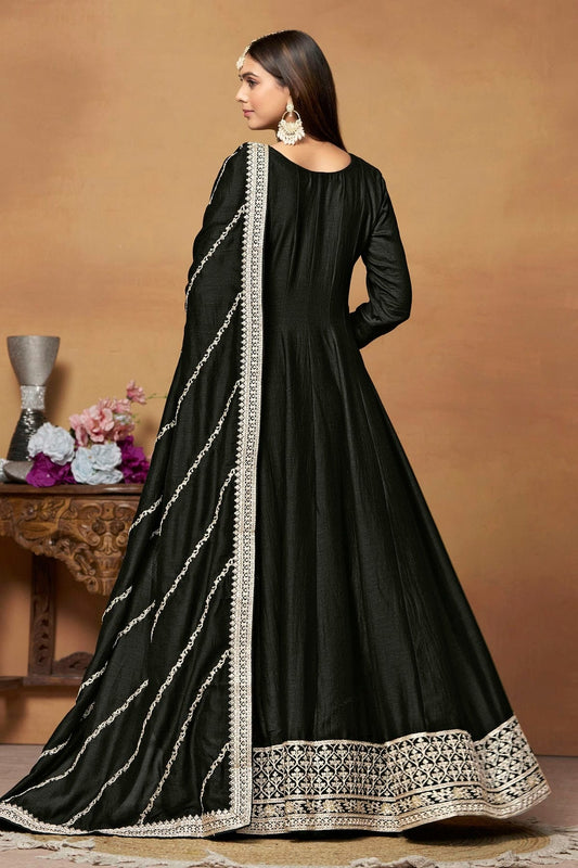 Black Anarkali SuitArt Silk Semi Stitched  NCSM10510230