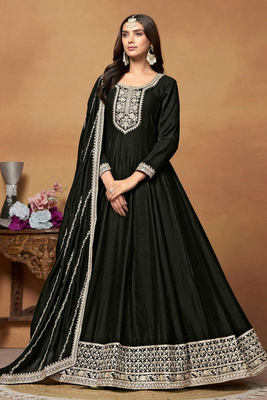 Black Anarkali SuitArt Silk Semi Stitched NCSM10510230
