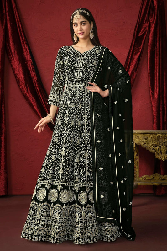 Black Anarkali SuitFaux Georgette Semi Stitched NCSM10510239
