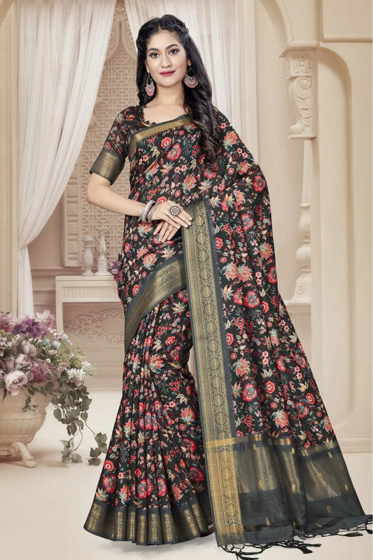 Black Art Silk Digital Print Saree NCSD11210803
