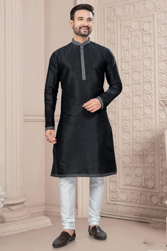 Black Art Silk Kurta Pajama NCKP10410099