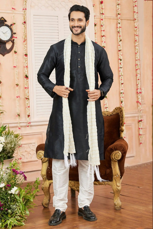 Black Art Silk Kurta PajamaWith Stole NCKP12310127