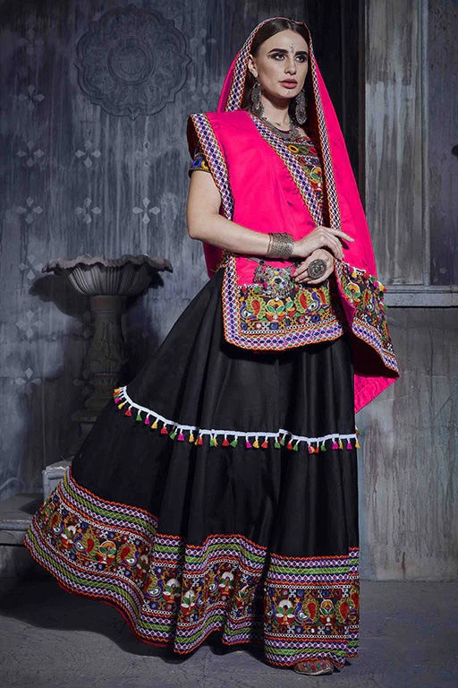 Black Art Silk Navratri Lehenga Choli NCLC12410103