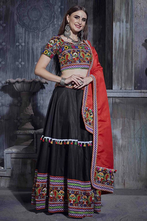Black Art Silk Navratri Lehenga Choli NCLC12410105