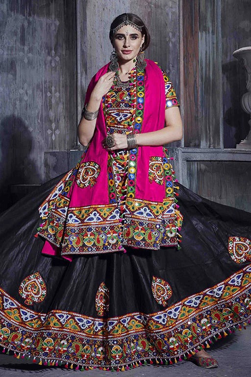 Black Art Silk Navratri Lehenga Choli NCLC12410113