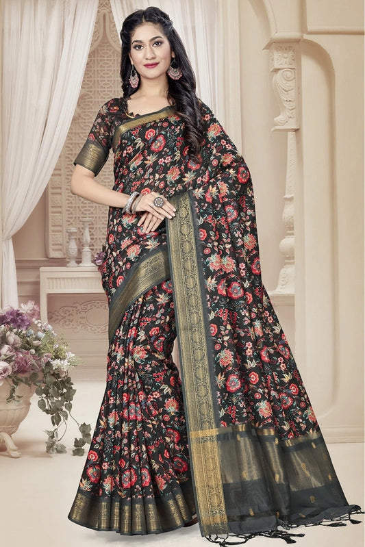 Black Art Silk Printed Saree NCSD11210711