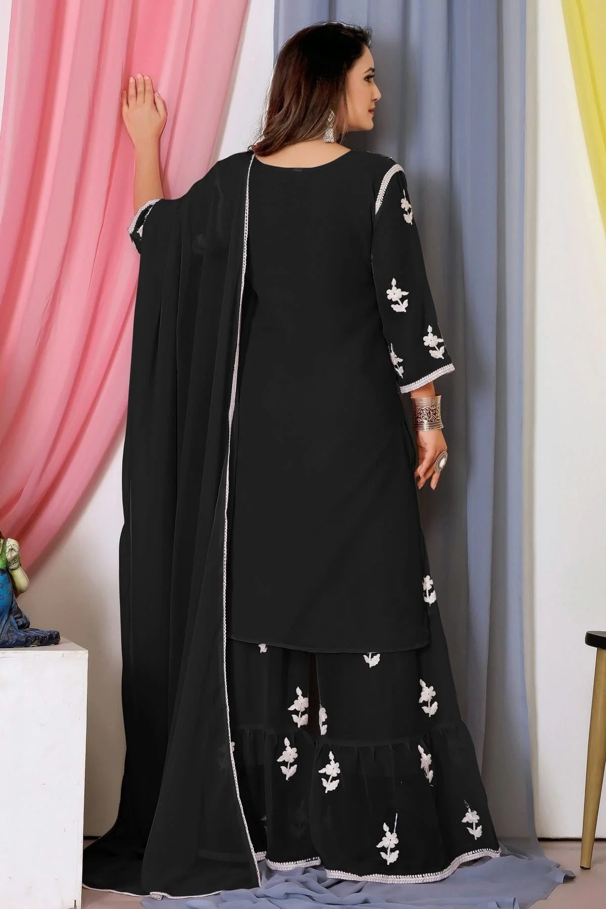 Black Bamber Georgette Sharara Suit NCSM11112404