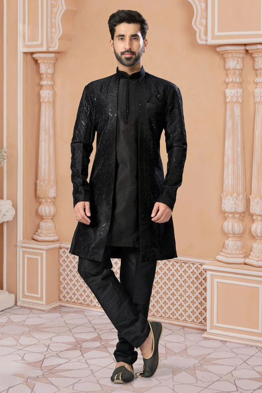 Black Banglori Silk Sherwani NCSH10410253