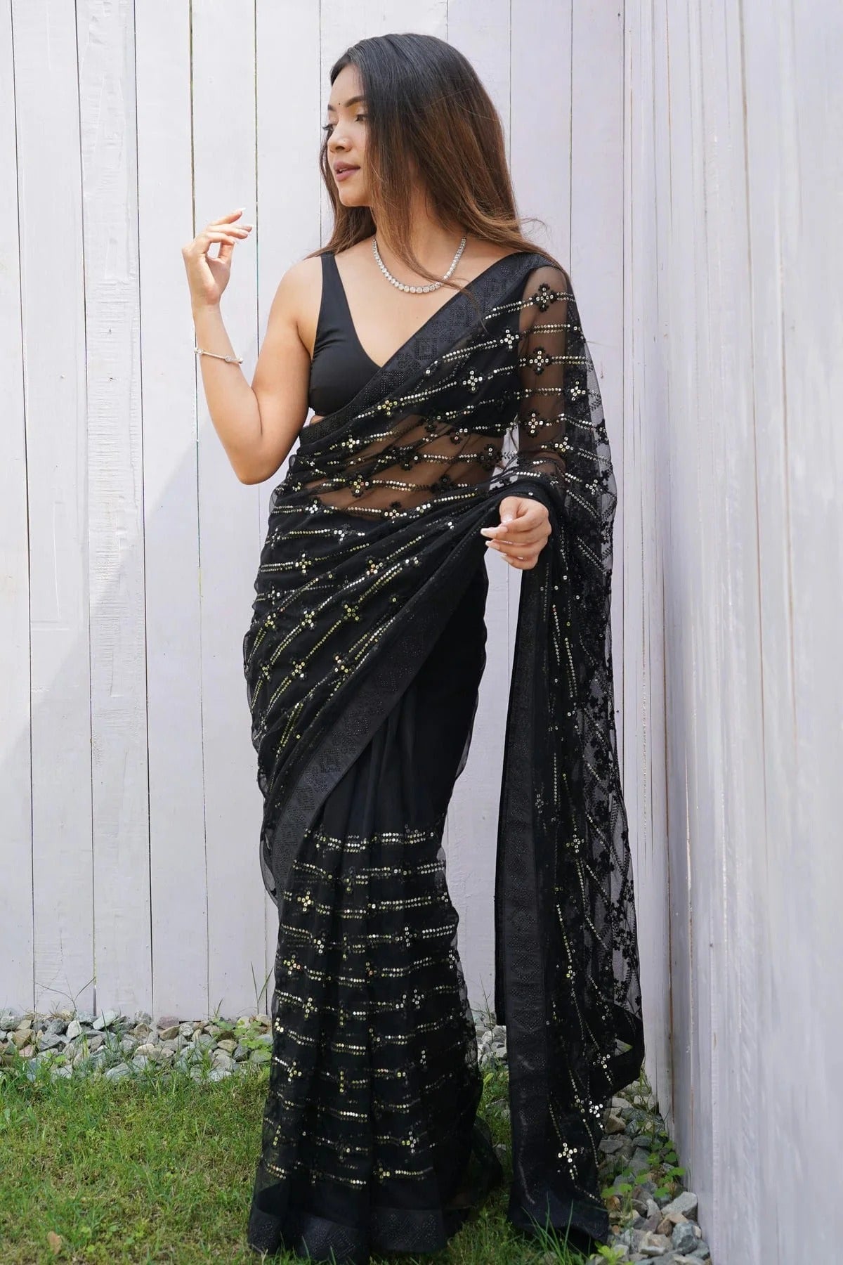 Black Butterfly Net Designer Saree NCSD11111707