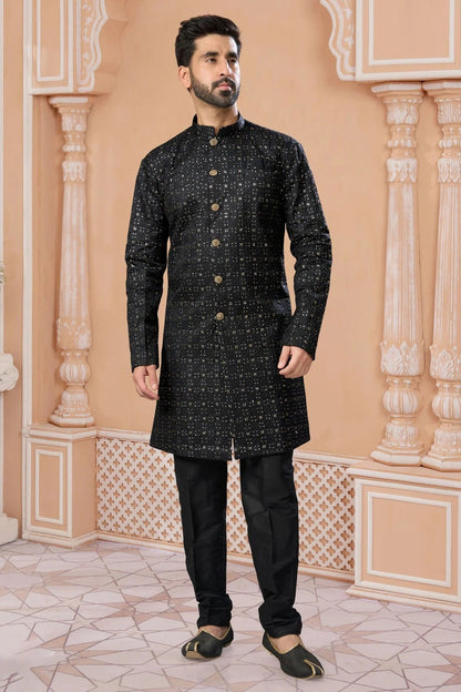 Black Champion Silk Sherwani NCSH10410256