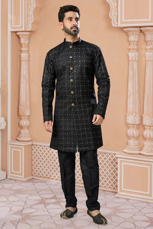 Black Champion Silk Sherwani NCSH10410256