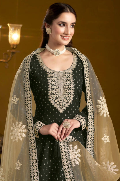 Black Chanderi Butti Semi Stitched Anarkali Suit NCSM10510162