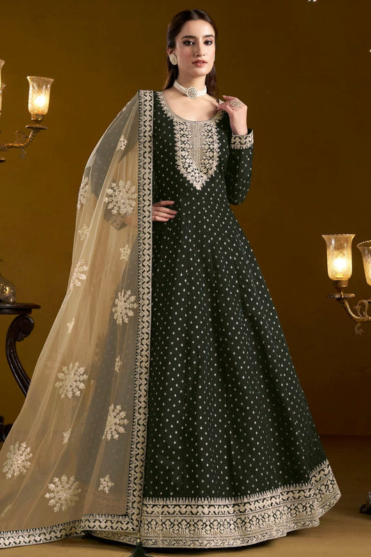 Black Chanderi Butti Semi Stitched Anarkali Suit NCSM10510162