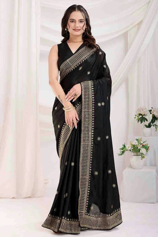 Black Chinon Silk Designer Saree NCSD11110941