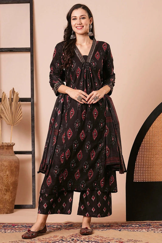 Black Cotton Blend Stitched Salwar Suit NCSS11111926