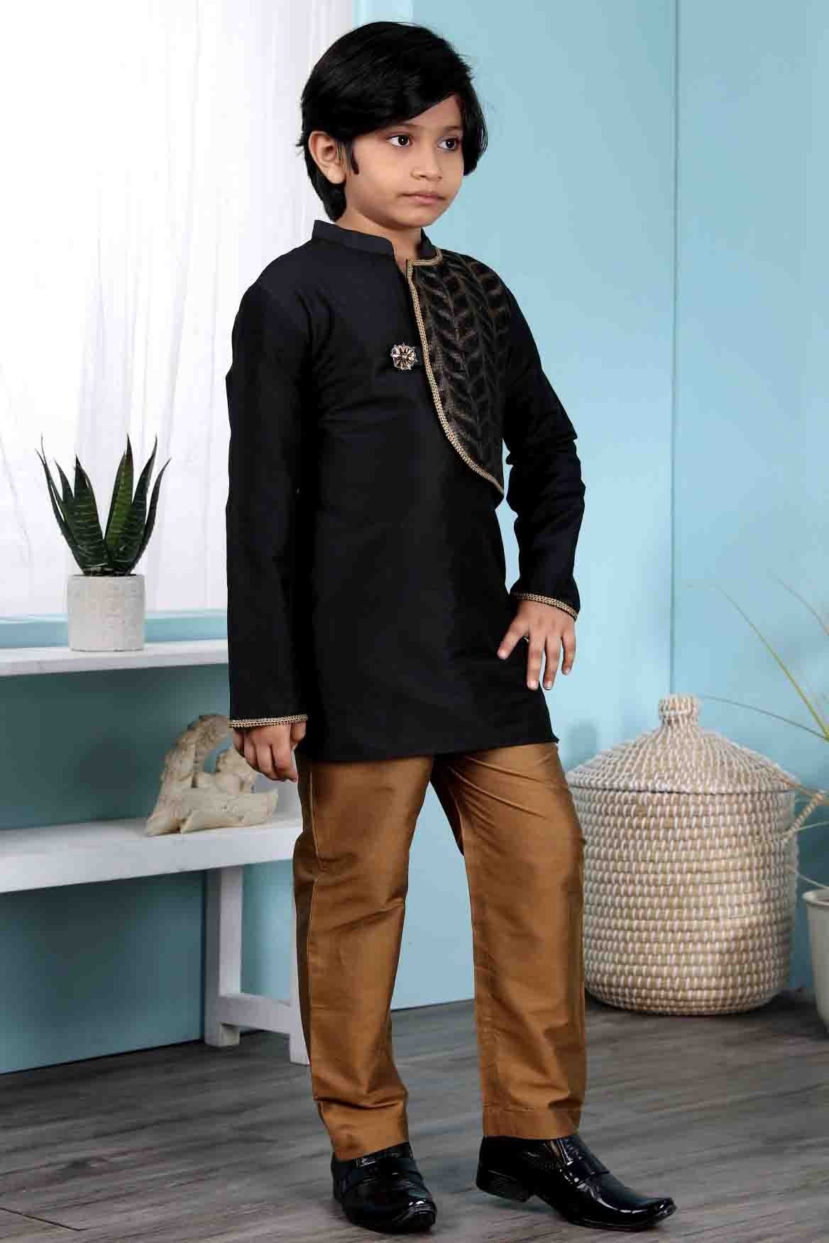 Black Cotton Silk Kurta Pajama NCBW10710680