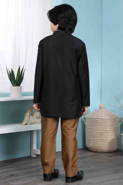 Black Cotton Silk Kurta Pajama NCBW10710680