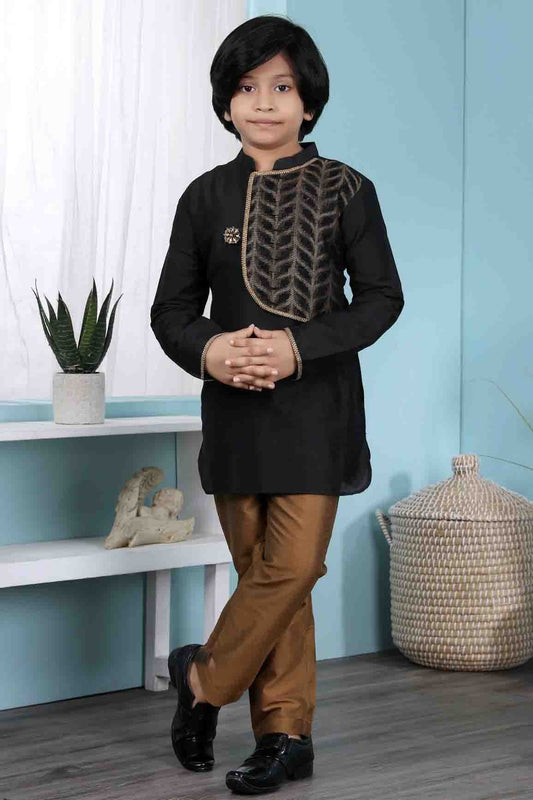 Black Cotton Silk Kurta Pajama NCBW10710680