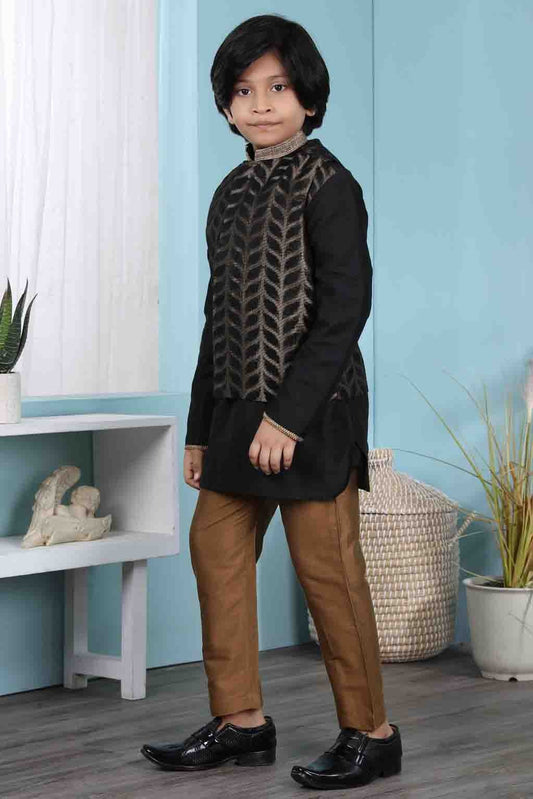 Black Cotton Silk Kurta PajamaWith Jacket  NCBW10710711