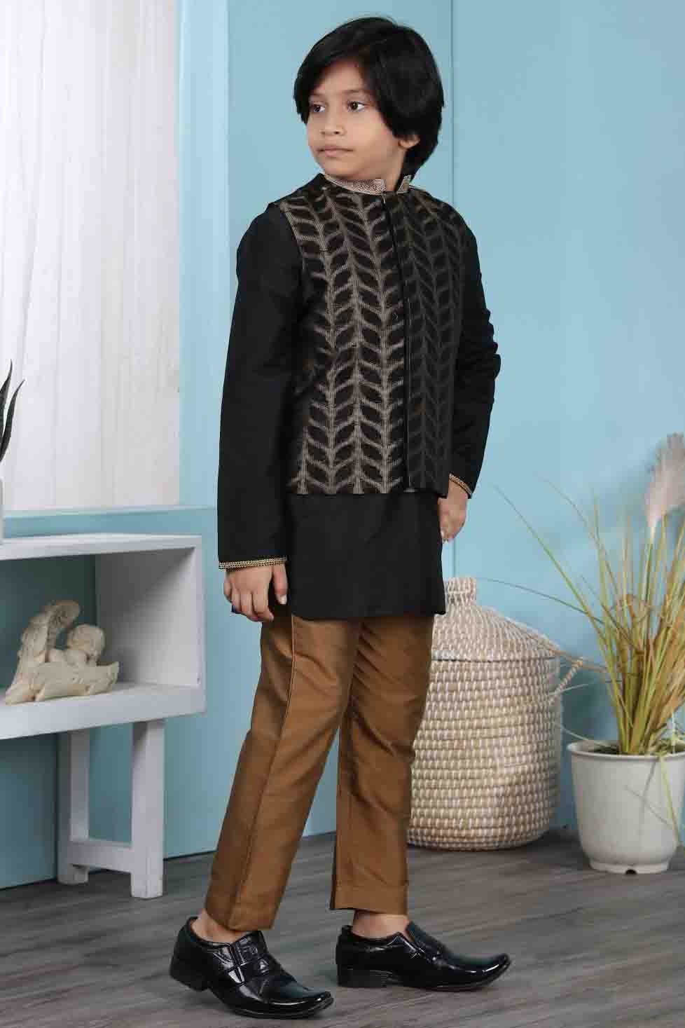 Black Cotton Silk Kurta PajamaWith Jacket  NCBW10710711