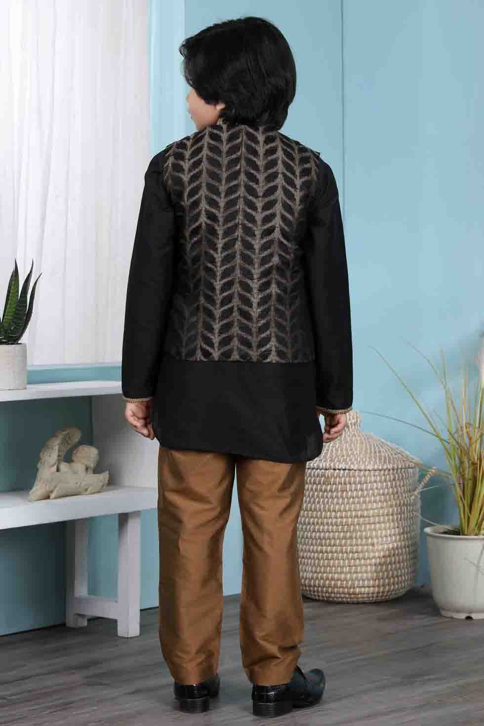 Black Cotton Silk Kurta PajamaWith Jacket  NCBW10710711