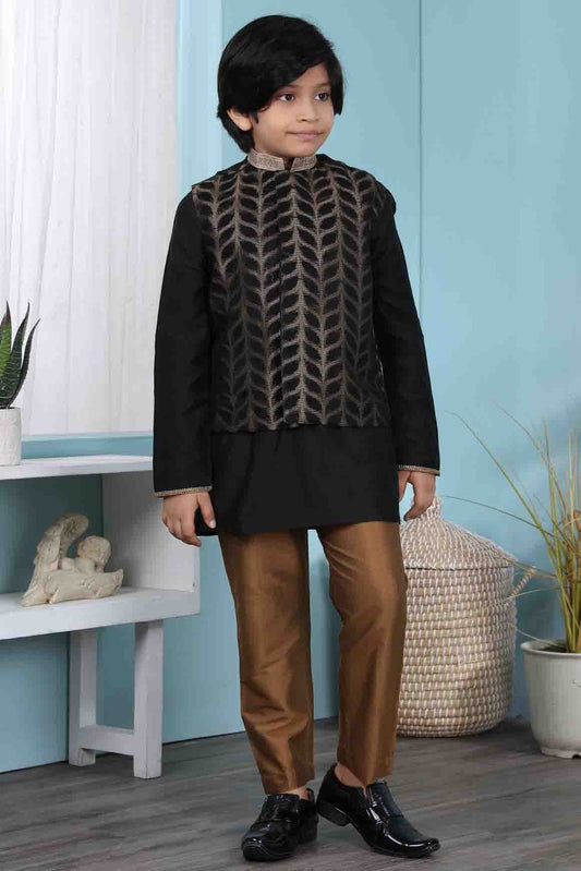 Black Cotton Silk Kurta PajamaWith Jacket NCBW10710711