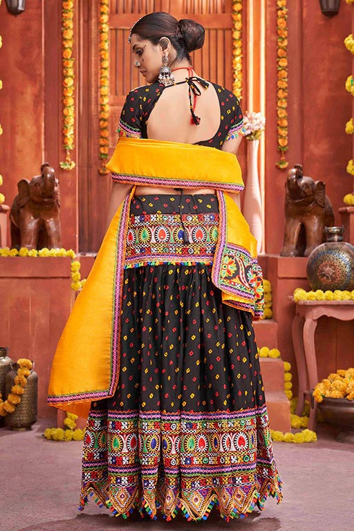 Black Cotton Silk Navratri Lehenga Choli NCLC12410131
