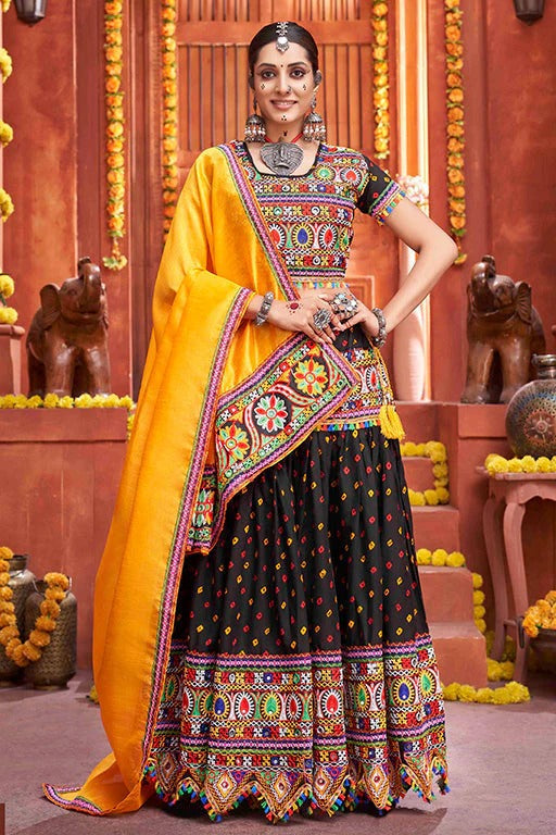 Black Cotton Silk Navratri Lehenga Choli NCLC12410131
