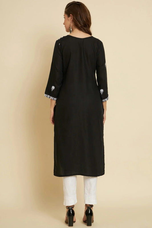 Black Cotton Slub Kurti NCKR11112177