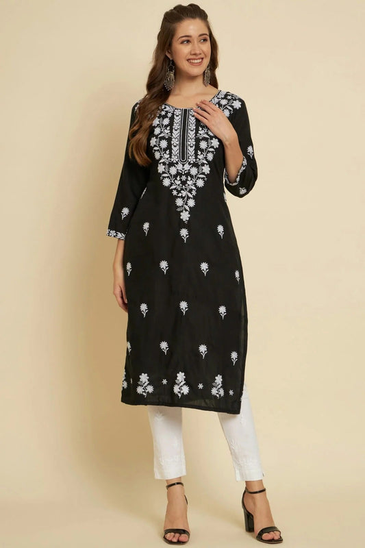 Black Cotton Slub Kurti NCKR11112177
