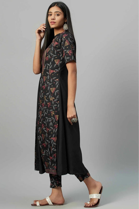 Black Crepe Foil Print Kurti NCKR10610196