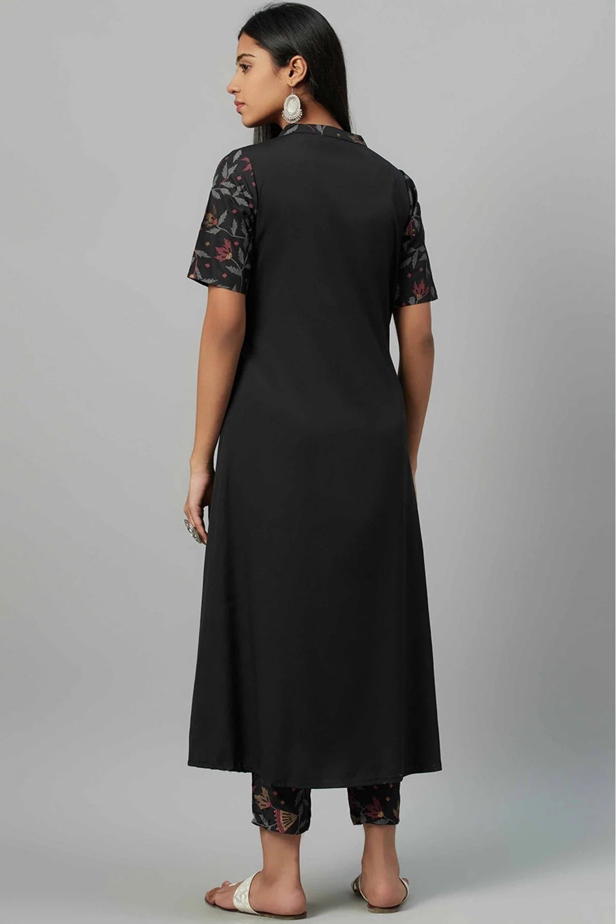 Black Crepe Foil Print Kurti NCKR10610196