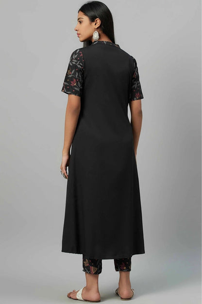 Black Crepe Foil Print Kurti NCKR10610196