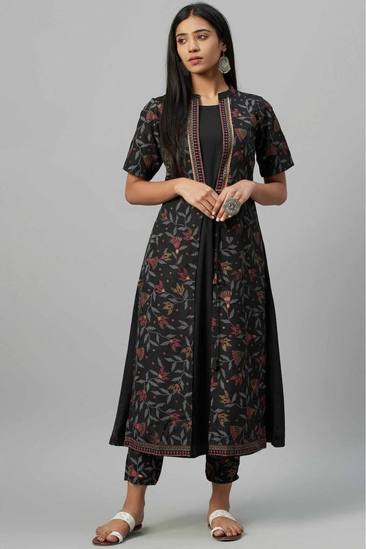 Black Crepe Foil Print Kurti NCKR10610196