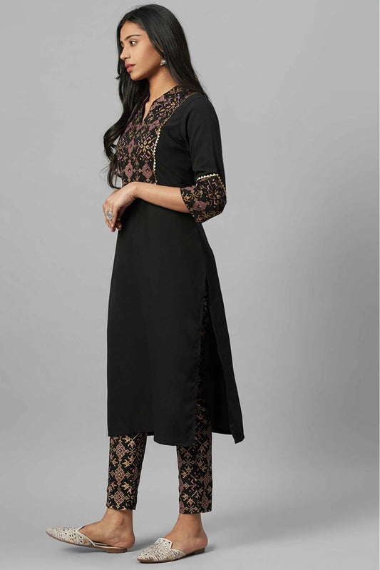 Black Crepe Foil Print Kurti NCKR10610197