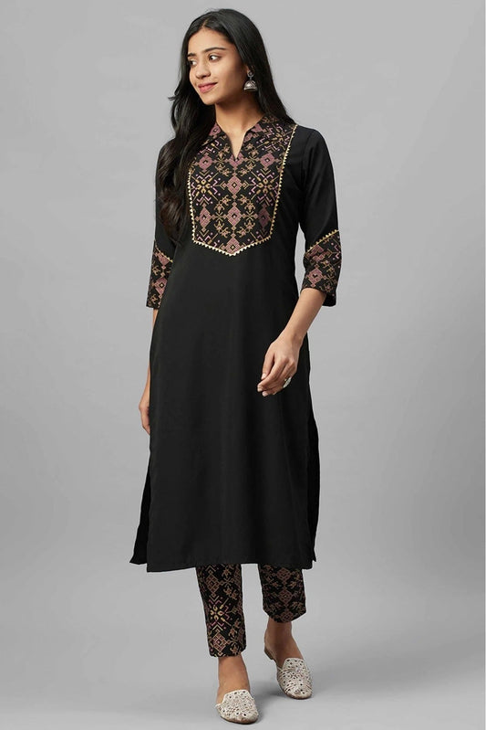 Black Crepe Foil Print Kurti NCKR10610197